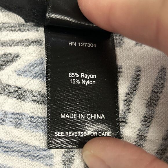 Ali Miles Top Shirt Womens Large Blue White Black Tunic 3/4 Sleeves Asymmetric - Picture 7 of 11